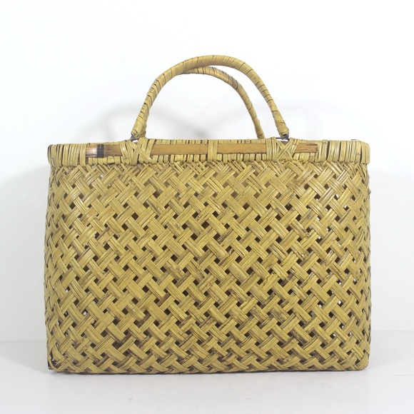 Vintage Split Bamboo Basket Market Tote Bag - Picture 7 of 11